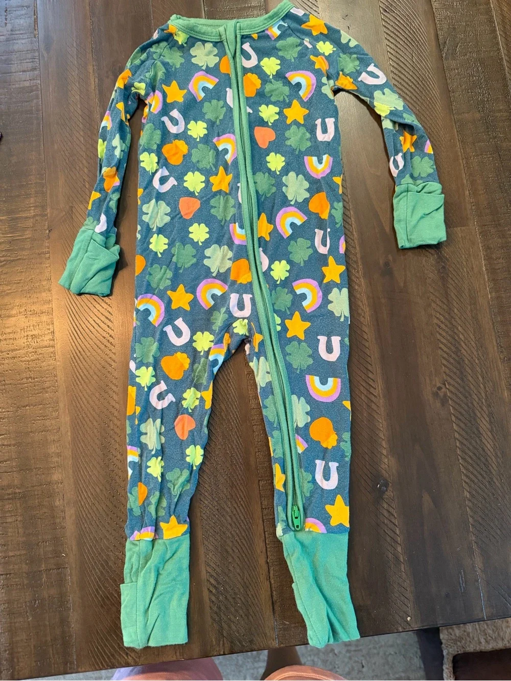 Little Sleepies Green Clover & Rainbow Footed One-Piece